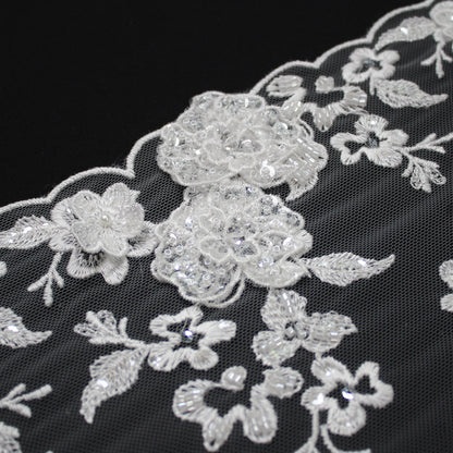 Haute Couture Tulle | Bridal 3D Embroidered Tulle with Sequins, Beads, Seed Beads & Scattered Floral Bouquets | TRW3528