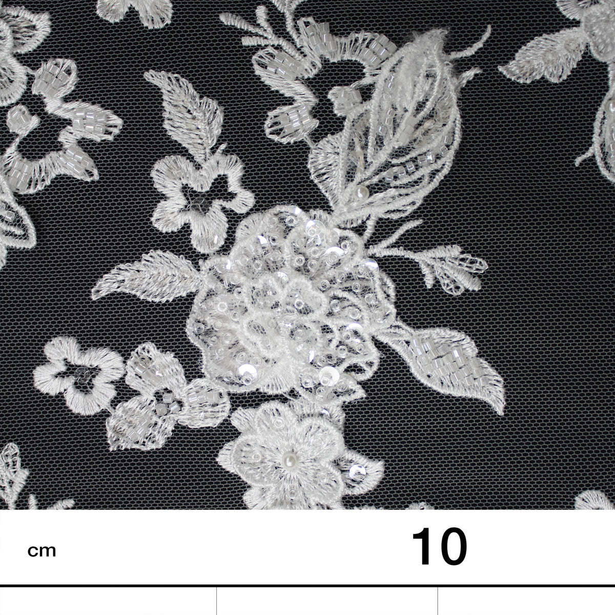 Haute Couture Tulle | Bridal 3D Embroidered Tulle with Sequins, Beads, Seed Beads & Scattered Floral Bouquets | TRW3528