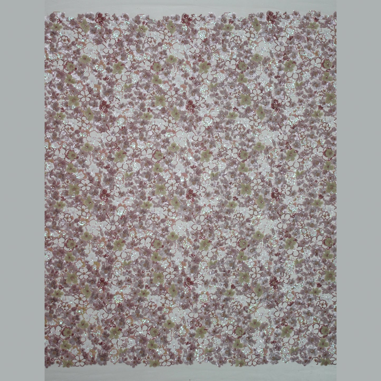 Tulle Ricamato a Campo Pieno | Fiori Multidimensione e Paillettes Multicolor