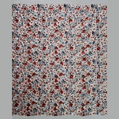 Tulle Ricamato a Campo Pieno | Fiori Multidimensione e Paillettes Multicolor