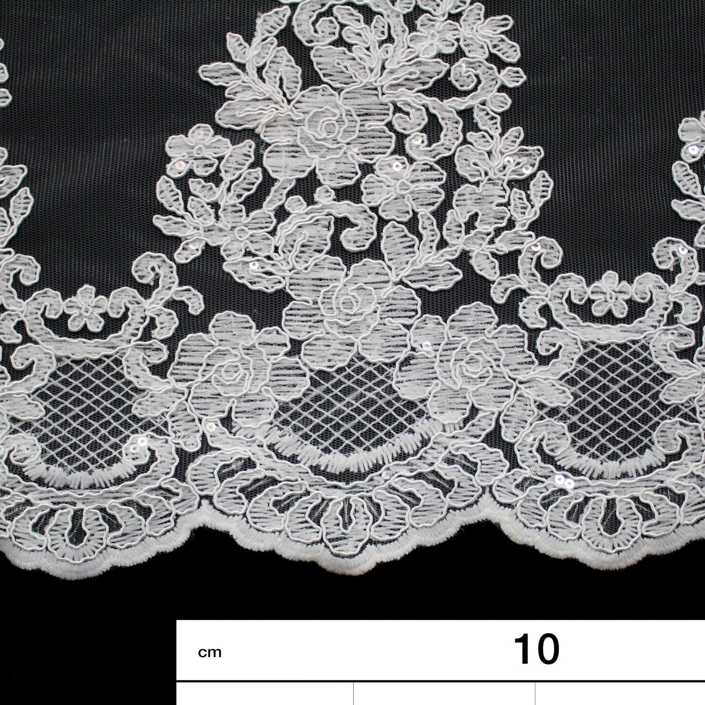 Tulle Ricamato a Filo con Rebrodatura Floreale e Paillettes