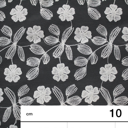 Tulle Ricamato a Filo | Motivo a Piccoli Fiori a Campo Pieno