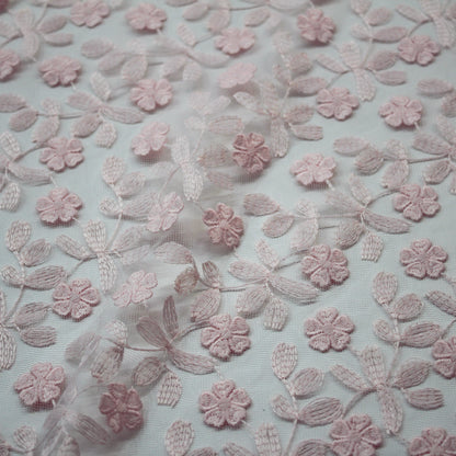 Tulle Ricamato a Filo | Motivo a Piccoli Fiori a Campo Pieno