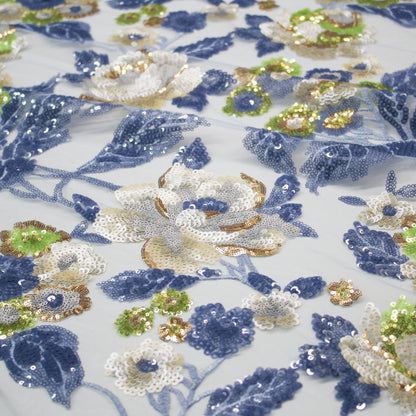 Tulle Ricamato a Filo | Rose e Bouquet di Fiori con Paillettes Multicolor
