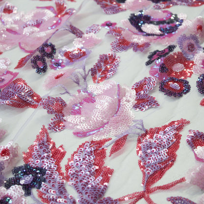 Tulle Ricamato a Filo | Rose e Bouquet di Fiori con Paillettes Multicolor
