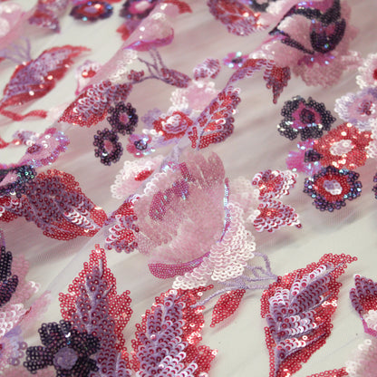 Tulle Ricamato a Filo | Rose e Bouquet di Fiori con Paillettes Multicolor