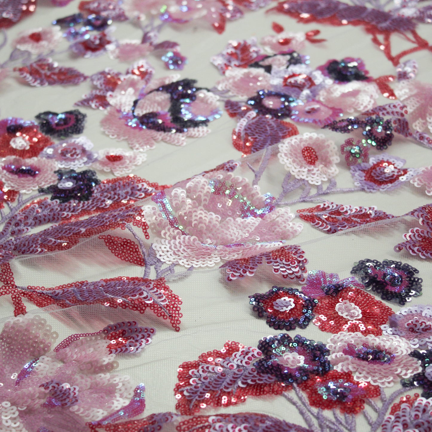 Tulle Ricamato a Filo | Rose e Bouquet di Fiori con Paillettes Multicolor