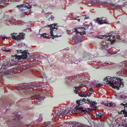 Tulle Ricamato a Filo | Rose e Bouquet di Fiori con Paillettes Multicolor