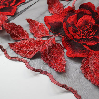 Tulle Ricamato a Filo | Rose in Gruppi Verticali a Degradé