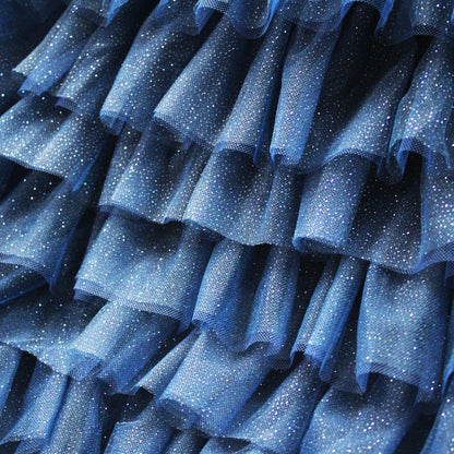 Tulle Ricamato con Balze in Tulle Glitter