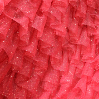 Tulle Ricamato con Balze in Tulle Glitter