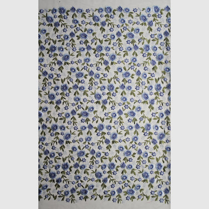 Tulle Ricamato Celeste con Fiori in Lurex
