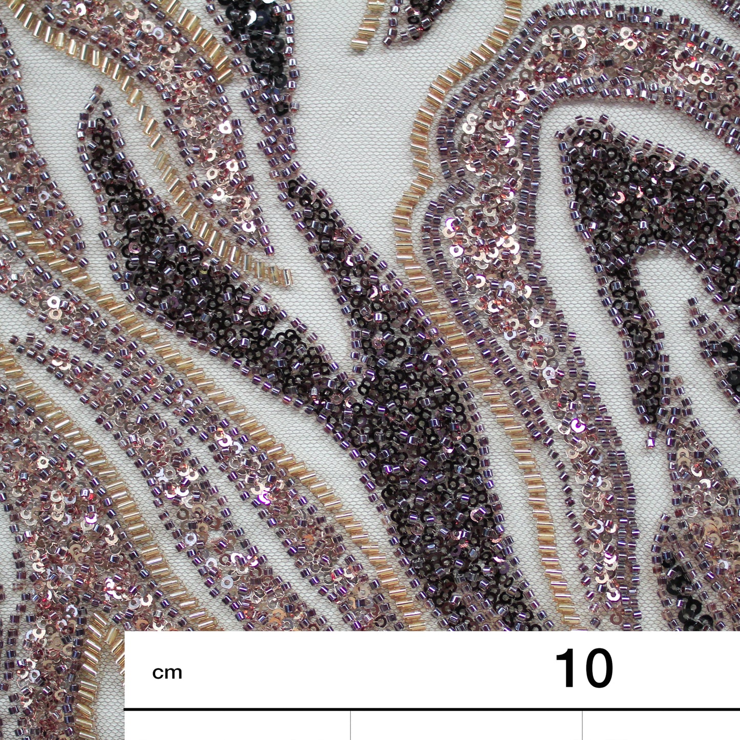 Tulle Ricamato con Coralli, Paillettes e Cannette | Motivo Astratto "Zebra Skin"