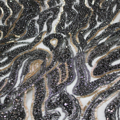 Tulle Ricamato con Coralli, Paillettes e Cannette | Motivo Astratto "Zebra Skin"