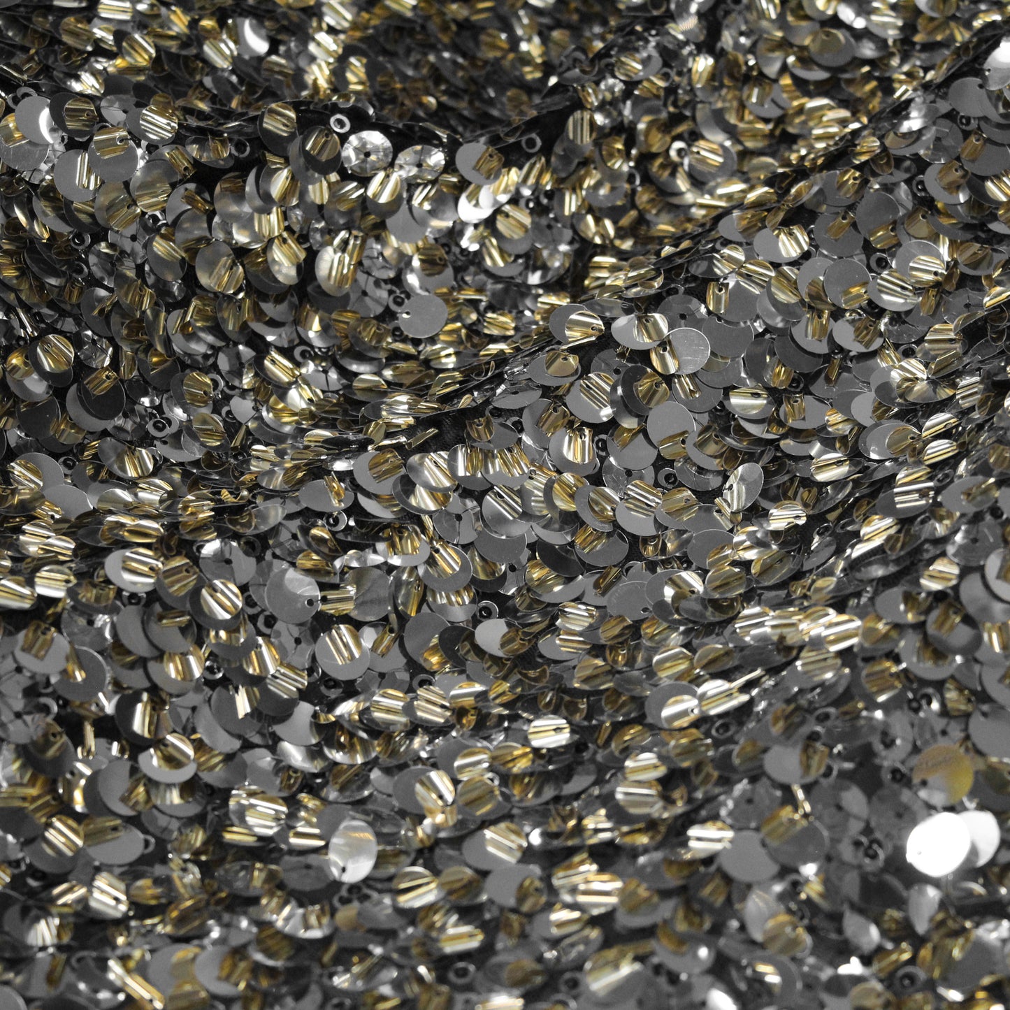 All-Over Double Layered Sequin Tulle | Black and Gold