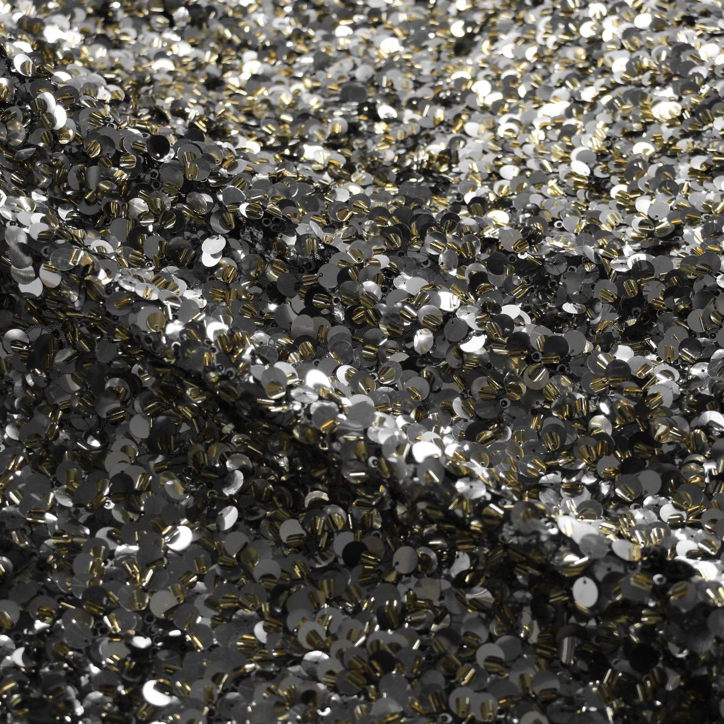 All-Over Double Layered Sequin Tulle | Black and Gold