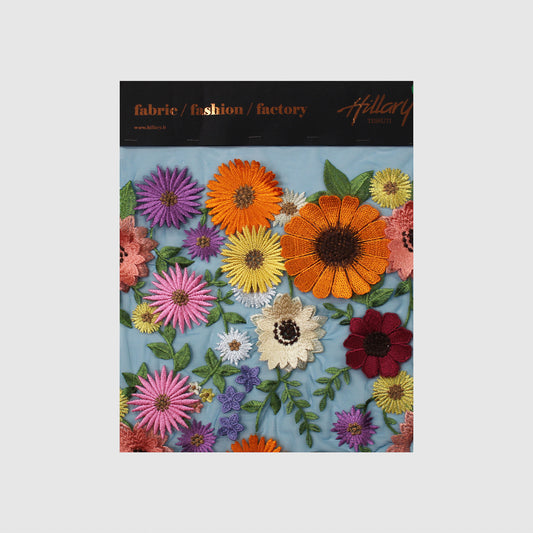Cartella Tulle Ricamato con Fiori 3D Multiforme e Multicolor