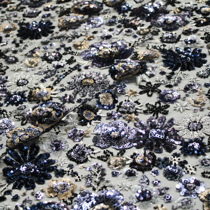 Tulle Alta Moda con Ricamo Floreale Multiforme, Paillettes, Perline e Coralli