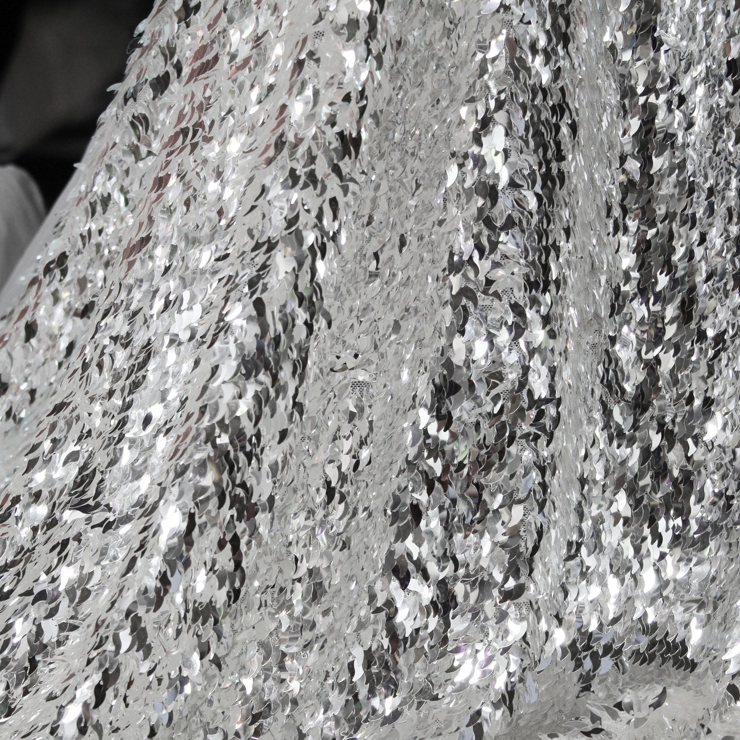 All-Over Leaf-Shaped Sequin Embroidered Tulle