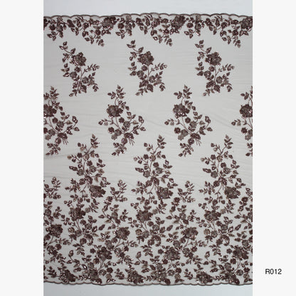 Tulle Ricamato con Degradè di Fiori 3D, Paillettes e Coralli