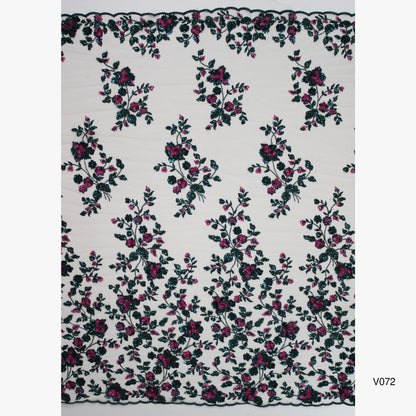 Tulle Ricamato con Degradè di Fiori 3D, Paillettes e Coralli