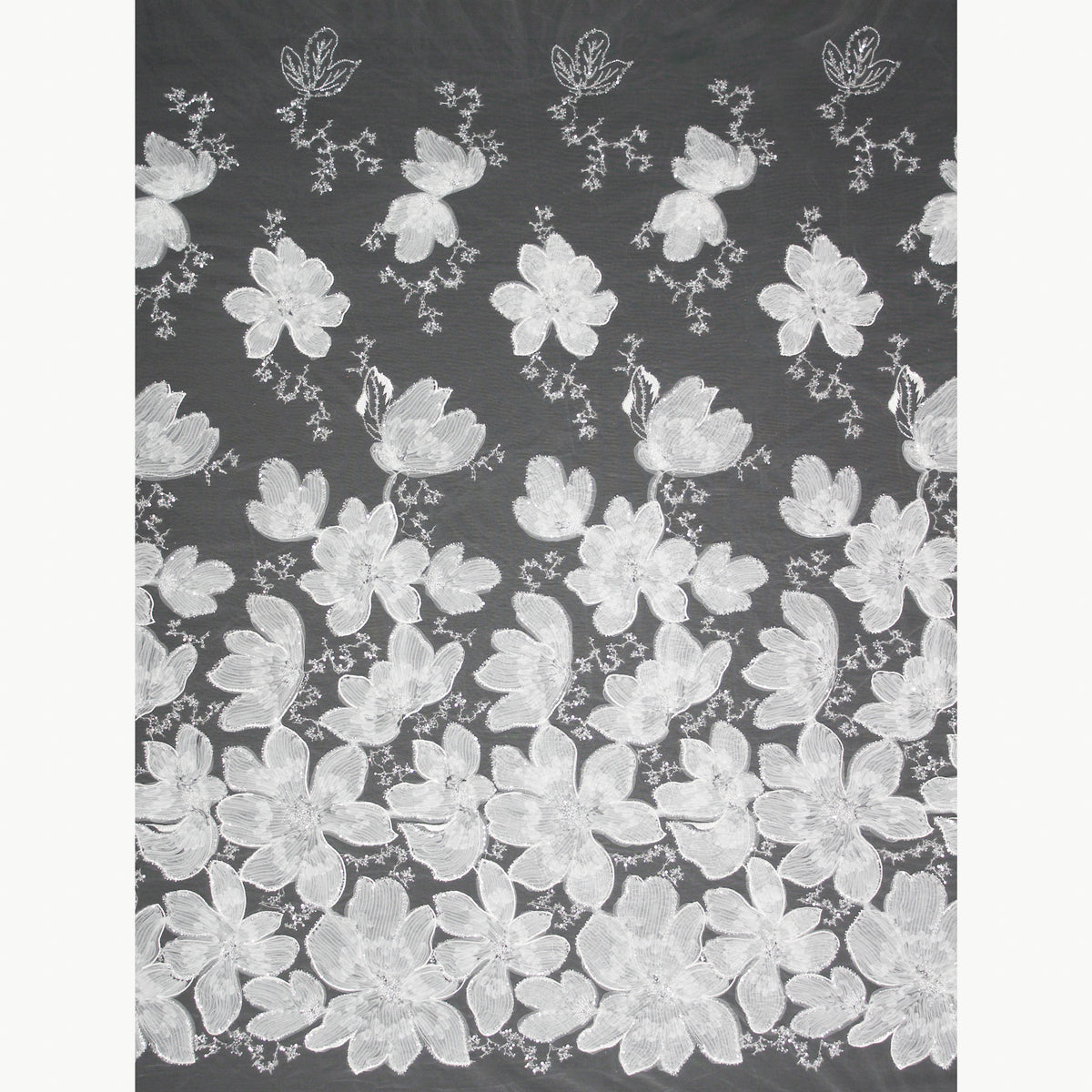 Haute Couture Tulle | Dégradé Embroidered Tulle with Floral Motifs, 3D Tulle Flowers, Seed Beads & Sequins | TRW4092