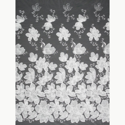 Haute Couture Tulle | Dégradé Embroidered Tulle with Floral Motifs, 3D Tulle Flowers, Seed Beads & Sequins | TRW4092