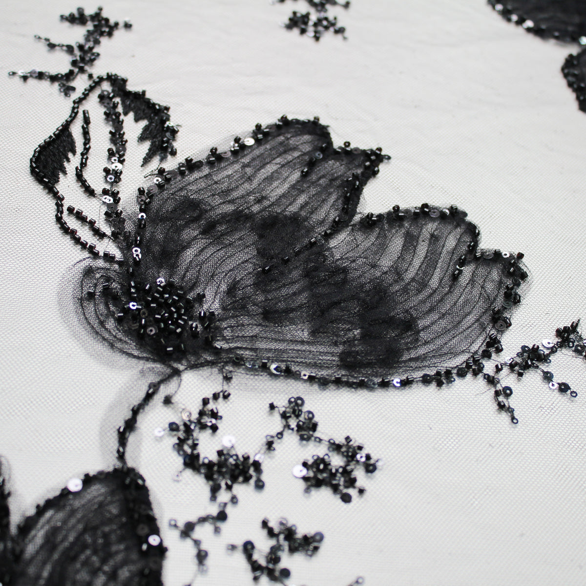 Haute Couture Tulle | Dégradé Embroidered Tulle with Floral Motifs, 3D Tulle Flowers, Seed Beads & Sequins | TRW4092