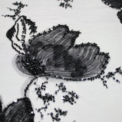 Haute Couture Tulle | Dégradé Embroidered Tulle with Floral Motifs, 3D Tulle Flowers, Seed Beads & Sequins | TRW4092