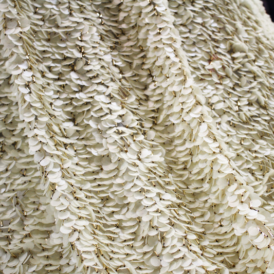 Tulle Ricamato Effetto Cascata | Paillettes Avorio e Cannette Oro