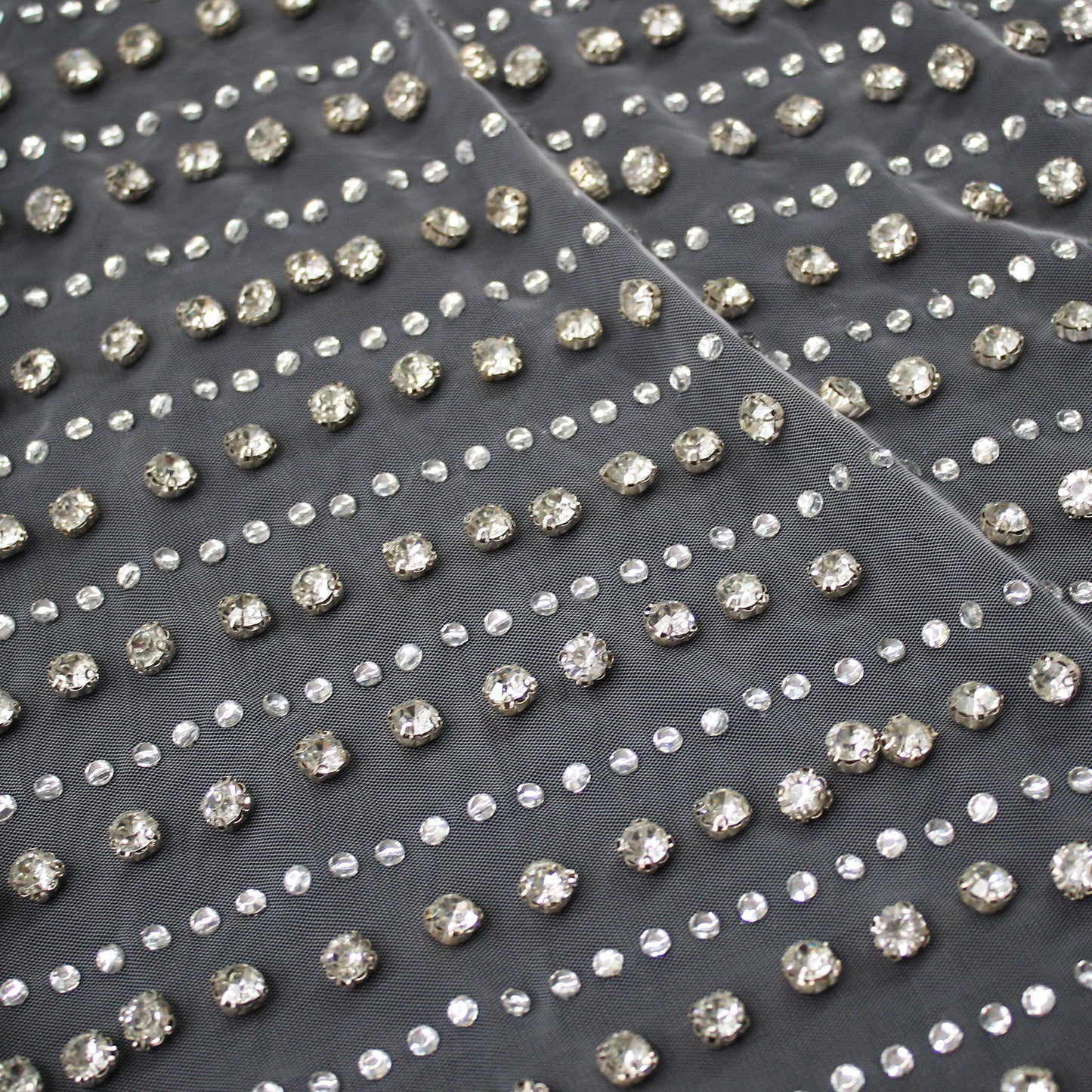 Embroidered Tulle with Horizontal Strass and Diamond Bands