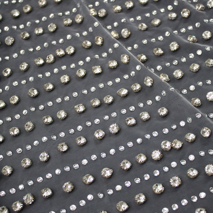 Embroidered Tulle with Horizontal Strass and Diamond Bands