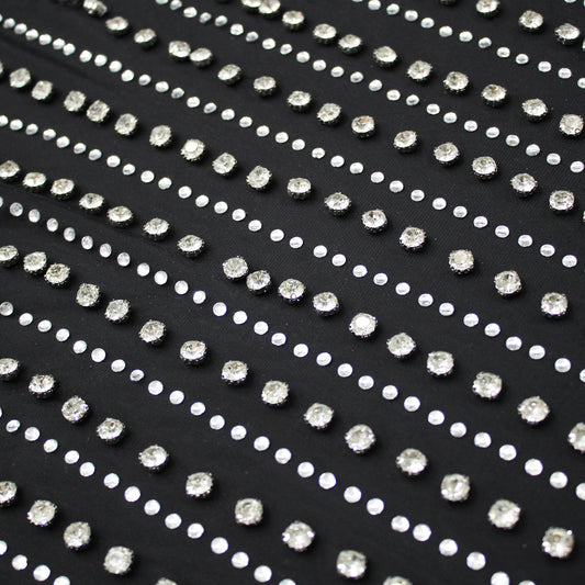 Embroidered Tulle with Horizontal Strass and Diamond Bands