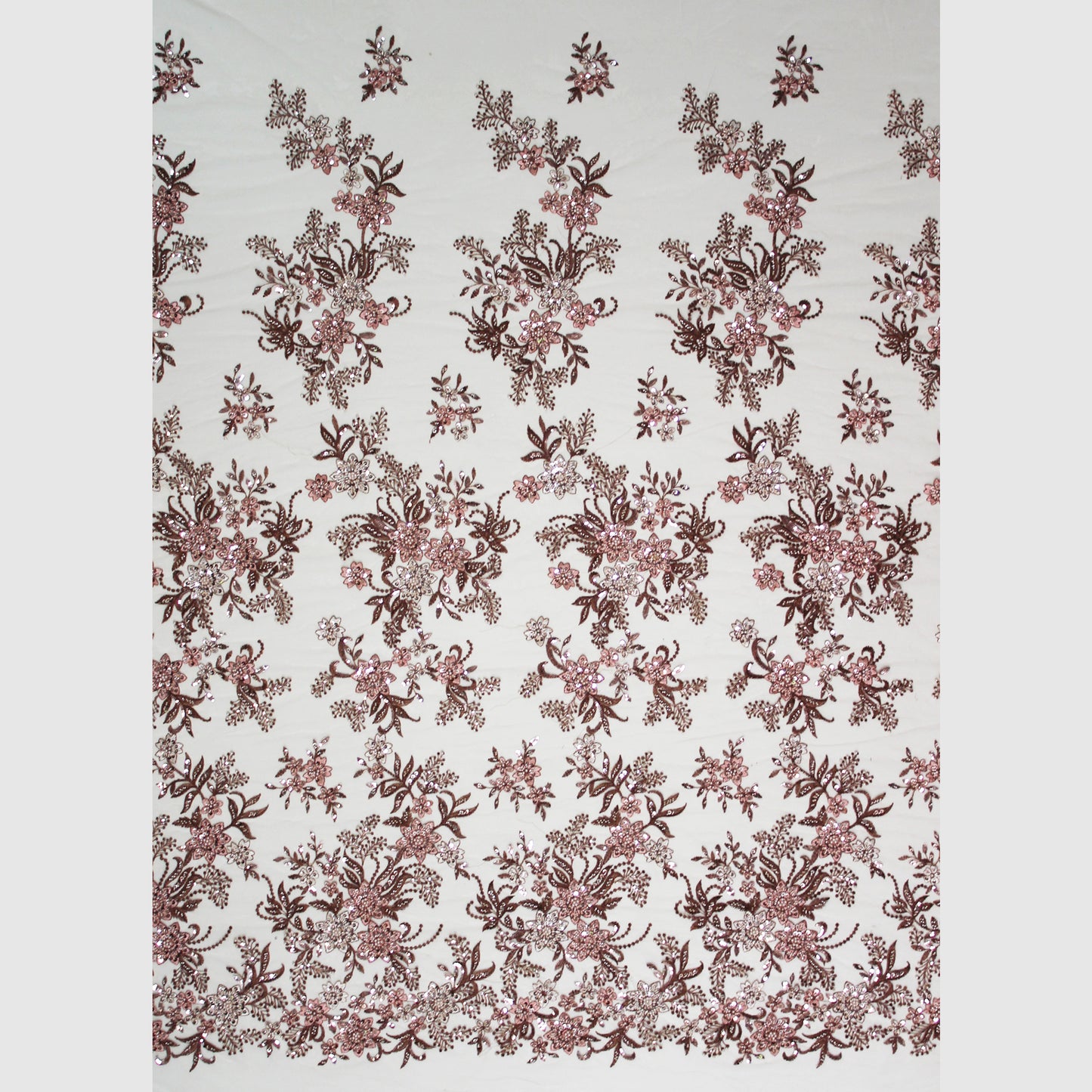 Embroidered Tulle with Star Flowers, Paillettes, Corals, and Beads