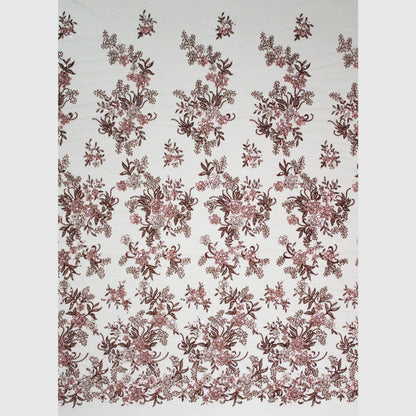 Embroidered Tulle with Star Flowers, Paillettes, Corals, and Beads