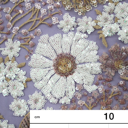 Tulle Ricamato a Filo e Paillettes con Fiori