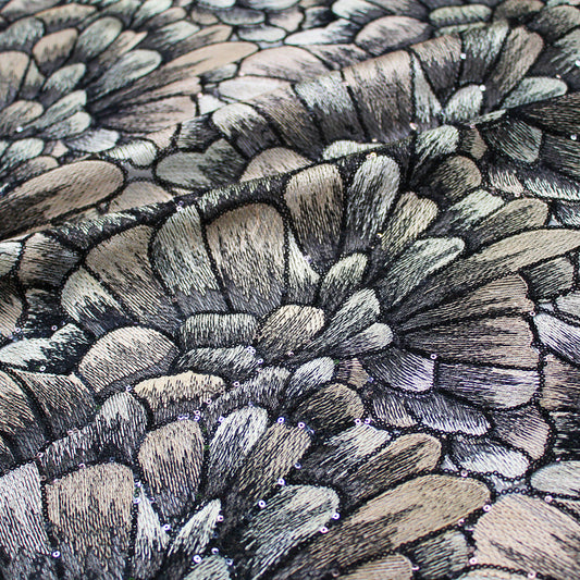 Tulle Embroidered with Thread and Paillettes, Flower Petals