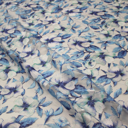 Tulle Ricamato a Filo Stampato con Fiori