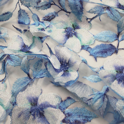 Tulle Ricamato a Filo Stampato con Fiori