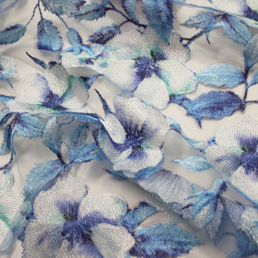 Embroidered Tulle with Printed Floral Thread