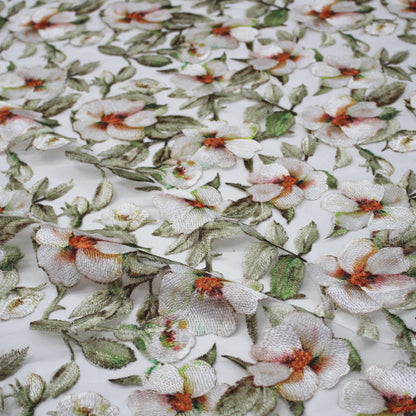 Tulle Ricamato a Filo Stampato con Fiori