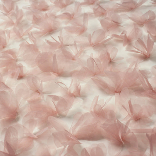 Embroidered Tulle with 3D Flowers in Organza
