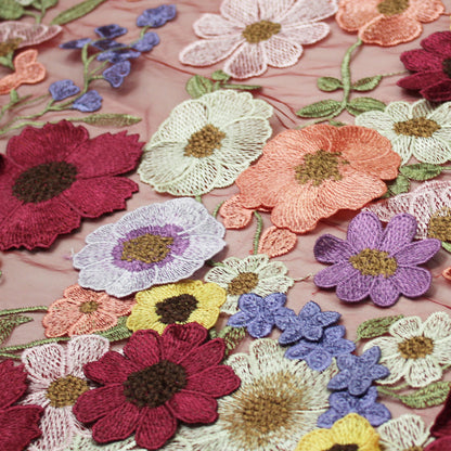 3D Multiform Flower and Leaf Embroidered Tulle