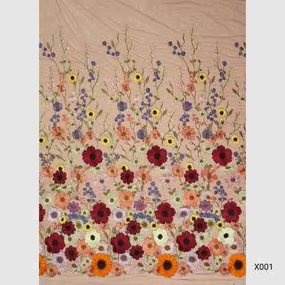 3D Multiform Flower and Leaf Embroidered Tulle