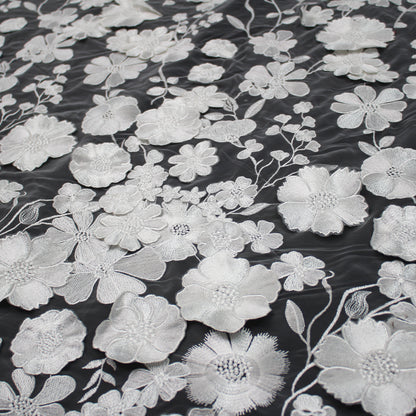 3D Multiform Flower and Leaf Embroidered Tulle