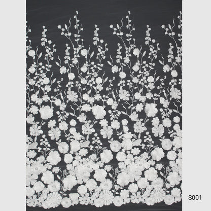 3D Multiform Flower and Leaf Embroidered Tulle