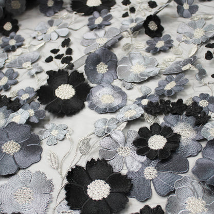 3D Multiform Flower and Leaf Embroidered Tulle