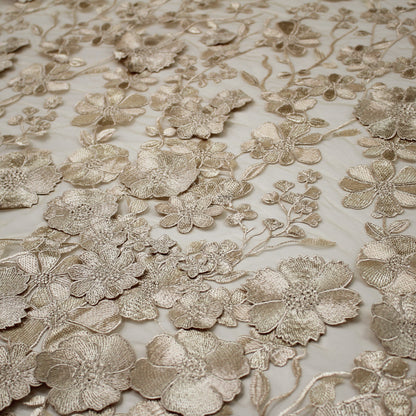 3D Multiform Flower and Leaf Embroidered Tulle