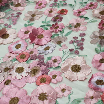 3D Multiform Flower and Leaf Embroidered Tulle