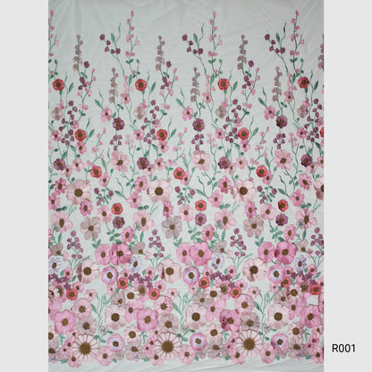 3D Multiform Flower and Leaf Embroidered Tulle